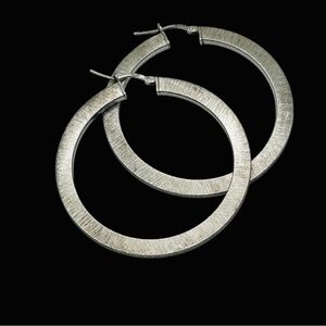 Textured Sterling Silver Large Flat Hoop Earrings